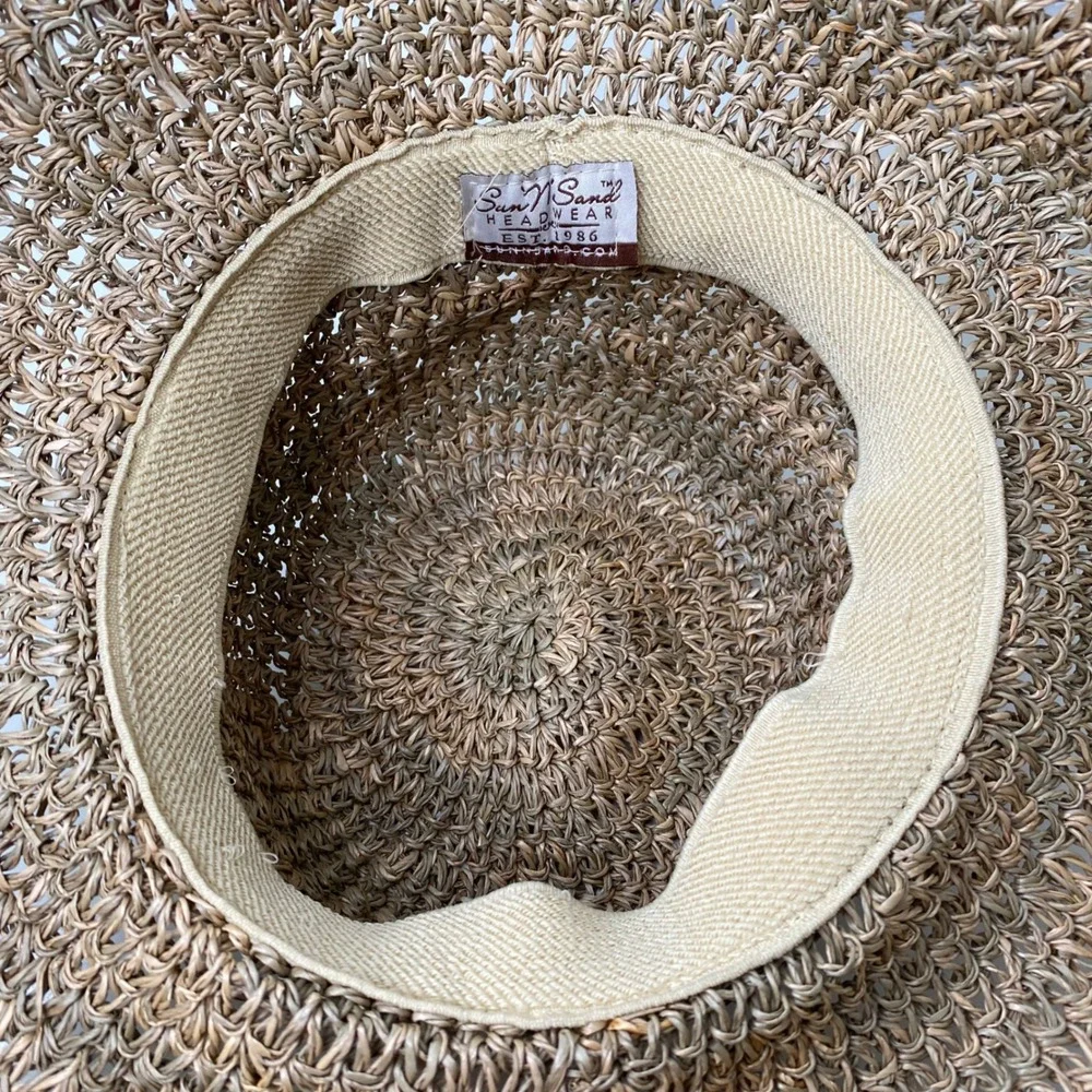 Sun N Sand Straw Sun Hat Seashells Boho Beach‎ Vacation Floppy Wide Brim